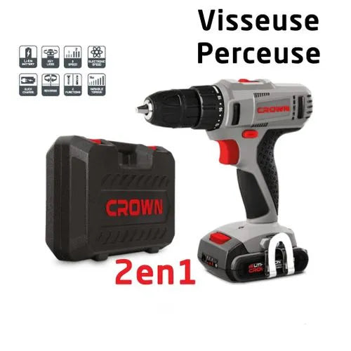 3 - Visseuse Perceuse Sans fil 18V 2 Batterie 1,5AH CROWN